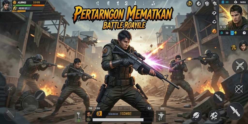 Tampilan gameplay seru di AGAM66 dengan aksi Battle Royale yang mendebarkan.