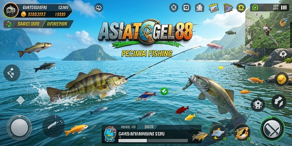 Tampilan gameplay seru dalam ASIATOGEL88 saat memancing ikan besar.