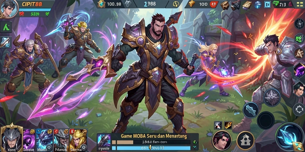 Screenshot gameplay intens CIPIT88 dalam pertempuran MOBA.