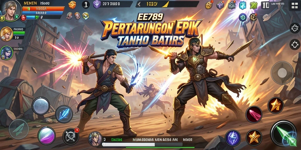 Tampilan gameplay EE789 yang penuh aksi dalam pertarungan Fighting.