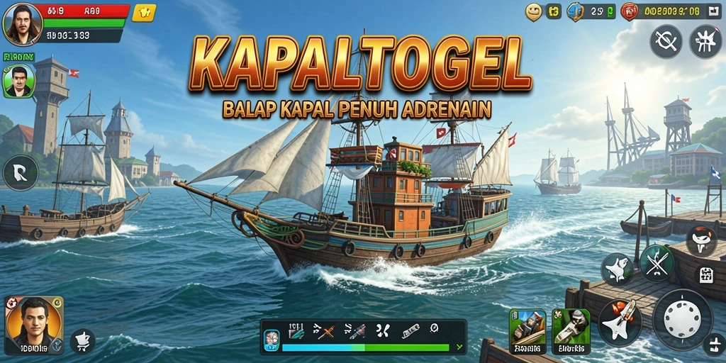 Screenshot gameplay KAPALTOGEL dengan aksi balap kapal yang mendebarkan.