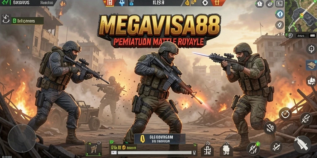 Tampilan gameplay seru dalam MEGAVISA88 yang penuh aksi Battle Royale.