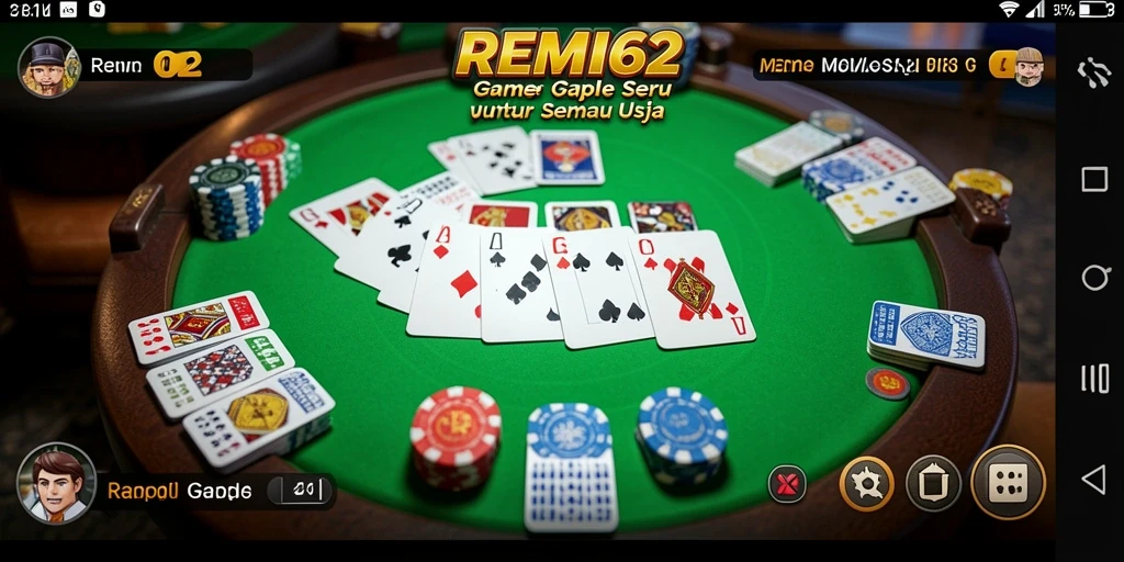 Tampilan gameplay Gaple di REMI62 yang seru dan interaktif.