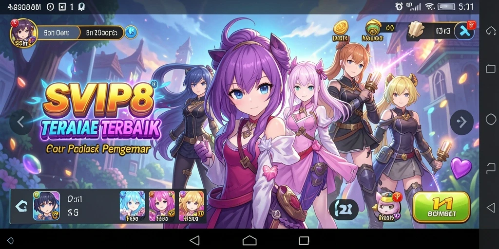 Tangkapan layar gameplay SVIP8 menampilkan pertempuran karakter anime yang seru.